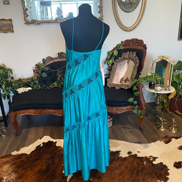 Vintage lingerie slip Pleated Lace Trim Maxi Dress Size M Blue - Picture 6 of 9